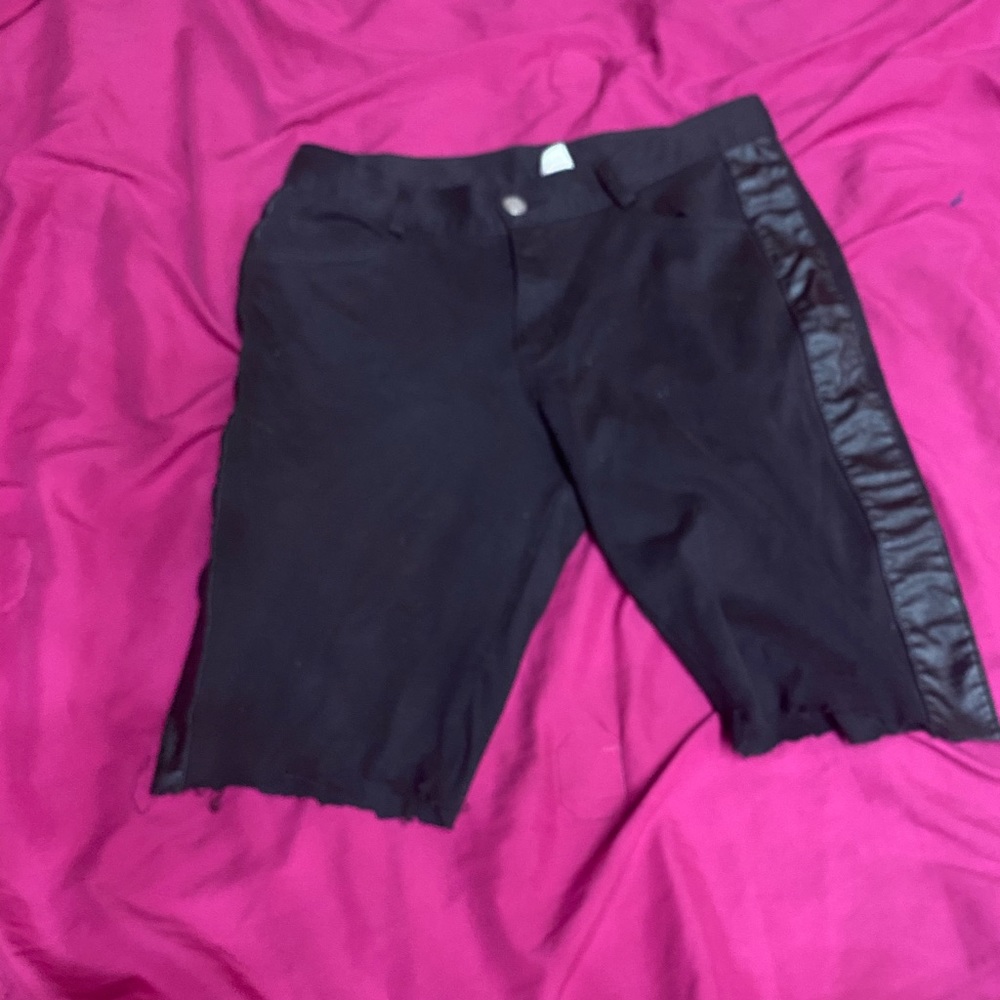 Black cut leather shorts